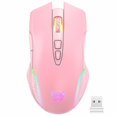DeTech Herní myš Onikuma CW905, Wireless, RGB, 7D, růžová...