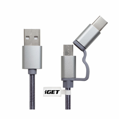 iGET G2V1 - USB kabel Micro USB/ USB - C dlouhý pro veške...