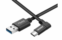 Datový a nabíjecí kabel USB - USB Type-C, 100cm, konektor v úhlu 90°, černý