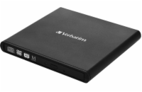 VERBATIM Externí CD/DVD Slimline vypalovačka USB 2.0 černá,Nero, adaptér USB-A na USB-C