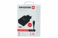 Swissten Síťový Adaptér Smart Ic 1X Usb 1A Power + Datový Kabel Usb / Type C 1,2 M Černý