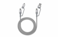 Manhattan 390606 MANHATTAN Kabel 4-in-1, nabíjení a sync USB kabel, 480 Mbps, 3A/60W, 1m, pletený design, šedá