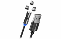 Colorway Nabíjecí Kabel 3v1 Lightning+MicroUSB+USB-C/ Magnetic/ 2.4A/ Nylon/ Magnetic Rotation 540°/ 1m