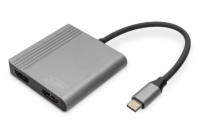 Digitus DA-70828 DIGITUS Adaptér USB-C - 2x HDMI, 18 cm 4K/30Hz, stříbrný, hliníkový kryt
