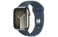 APPLE Watch Series 9 GPS + Cellular 45mm Silver Stainless Steel Case with Storm Blue Sport Band - M/L