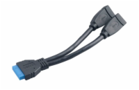 AKASA interní USB kabel USB 3.0 19pin na 2 x USB3.0 Typ-A(F) / AK-CBUB09-15BK / 15cm