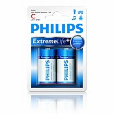Philips baterie C ExtremeLife+, alkalická - 2ks
