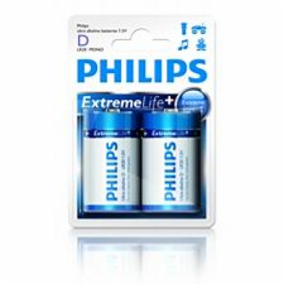 Philips baterie D ExtremeLife+, alkalická - 2ks