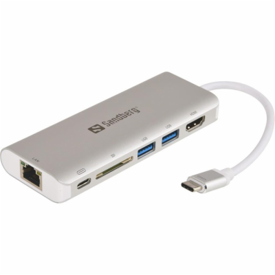 Sandberg USB-C dokovací stanice, HDMI+SD+USB+RJ45+USB-C(1...