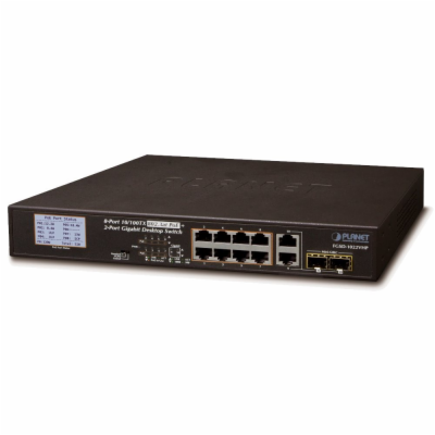 Planet FGSD-1022VHP PoE switch, 8x100, 2x1000-TP/SFP, LCD...