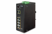 Planet IGS-10020HPT průmyslový L2 switch, 8x1Gb, 2x2.5Gb SFP, PoE 802.3at 240W, 12-48VDC, -40~75°C, 1xRJ45-to-RS232,IP30