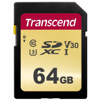 TRANSCEND SDXC karta 64GB 500S, UHS-I U3 V30 (R:95/W:50 M...