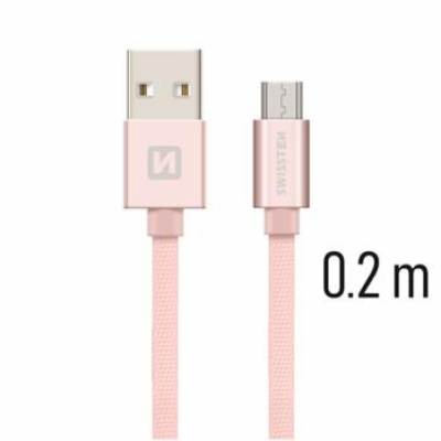 Swissten Datový Kabel Textile Usb / Micro Usb 0,2 M Růžov...