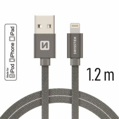 Swissten Datový Kabel Textile Usb / Lightning Mfi 1,2 M Šedý