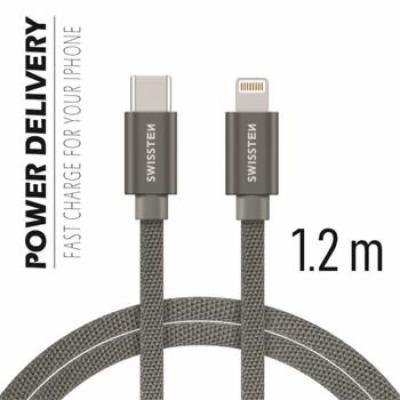 Swissten Datový Kabel Textile USB-C / Lightning 1,2 M Šedý