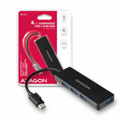 AXAGON HUE-G1C, 4x USB 3.2 Gen 1 SLIM hub, kabel Type-C 1...