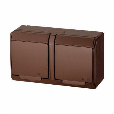 Instalační dvojzásuvka Hermes 0322-01 IP44 hnědá