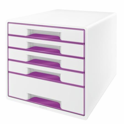LEITZ Zásuvkový box  WOW CUBE, 5 zásuvek, bílá/purpurová