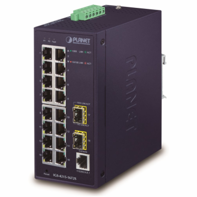 Planet IGS-4215-16T2S průmyslový L2 switch, 16x1Gb, 2x1Gb...