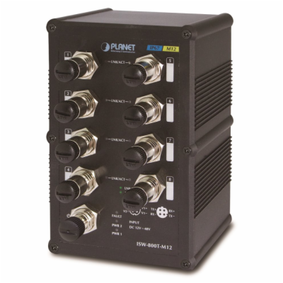 Planet ISW-800T-M12 vodotěsný průmyslový switch, 8x 10/10...