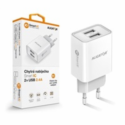 Chytrá síťová nabíječka ALIGATOR 2.4A, 2xUSB, smart IC, bílá
