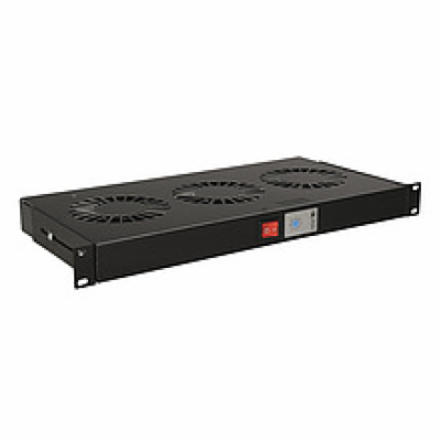 19" 1U 3 ventilátory s bimetalovým termostatem RAL černá ...