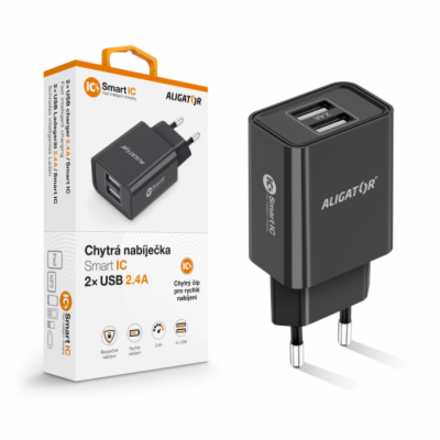 Chytrá síťová nabíječka ALIGATOR 2,4A, 2xUSB, smart IC, č...