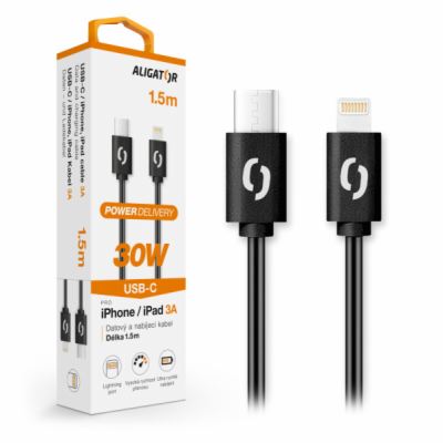 Datový kabel ALIGATOR POWER 30W, USB-C/Lightning 3A 1,5m,...