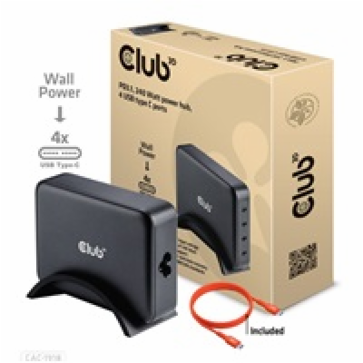Club3D cestovní nabíječka 240W GaN technologie, 4xUSB-C, ...