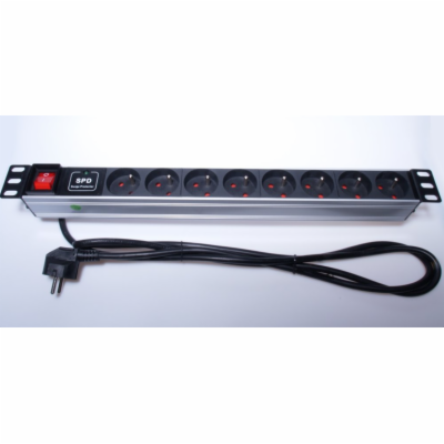 PremiumCord Panel napájecí 1U do 19" racku, 8x230V, přep...