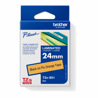 Brother TZe-B51, 24 mm, laminovaná signální oranžová pásk...