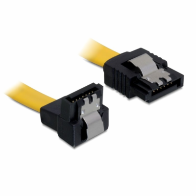Delock kabel HDD SATA 50cm přímý/dolů, žlutý, kovová zápa...