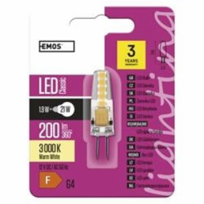 Emos LED žárovka JC, 2W/22W G4, WW teplá bílá, 210 lm, Cl...