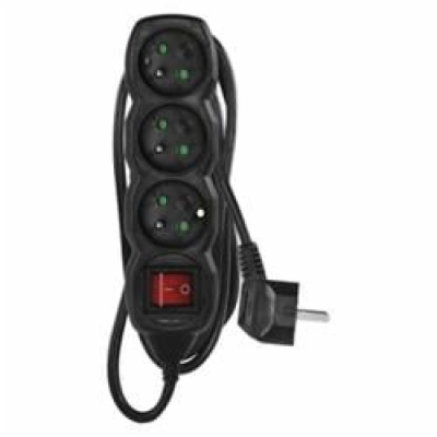 Prodlužovací kabel 3 m / 3 zásuvky / s vypínačem / černý ...