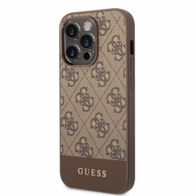 Guess PU 4G Stripe Zadní Kryt pro iPhone 14 Pro Brown Gue...