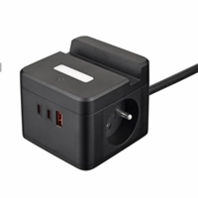 Síťový adaptér VIKING YC23H, černá/Output:2xAC,1xUSB-A,2x...