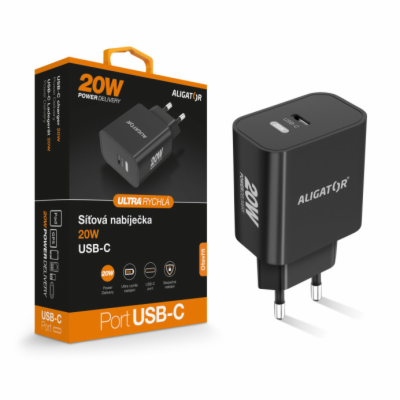 Rychlá nabíječka ALIGATOR PD 20W USB-C, černá