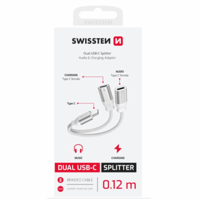 SWISSTEN NABÍJECÍ AUDIO ADAPTÉR TEXTILE USB-C (samec) / 2...