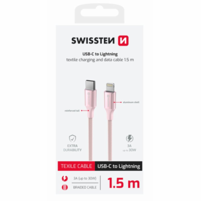 SWISSTEN DATOVÝ KABEL TEXTILE II USB-C / LIGHTNING 1,5 M ...