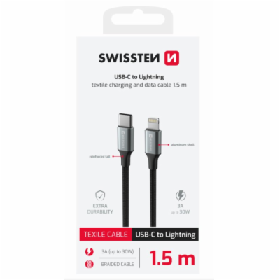 SWISSTEN DATOVÝ KABEL TEXTILE II USB-C / LIGHTNING 1,5 M ...