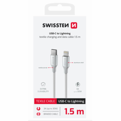 SWISSTEN DATOVÝ KABEL TEXTILE II USB-C / LIGHTNING 1,5 M ...