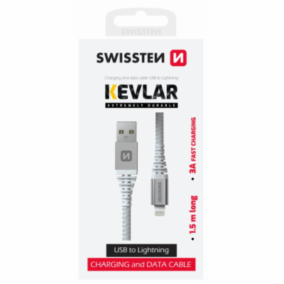 Swissten datový kabel kevlar usb / lightning 1,5 m bílý