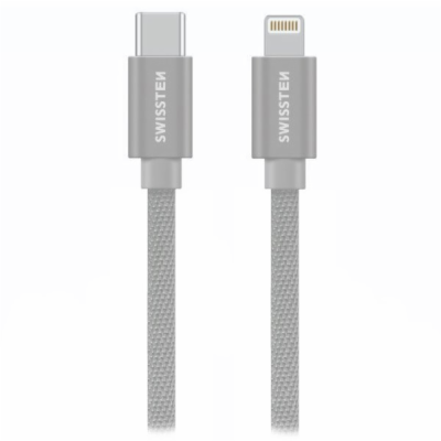 Swissten datový kabeltextile usb-c / lightning 2,0 m stří...