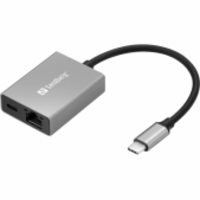 Sandberg USB-C Gigabit Adapter, RJ45+USB-C (100W), hliníkový
