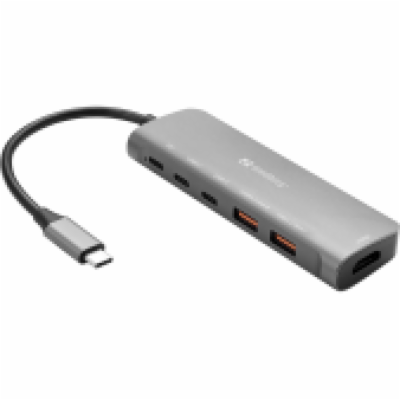 Sandberg USB-C dokovací stanice, HDMI+2xUSB-A+2xUSB-C+PD(...