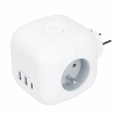 Solight rozbočka kostka, 3x 16A + USB A+C, bílá, vypínač ...
