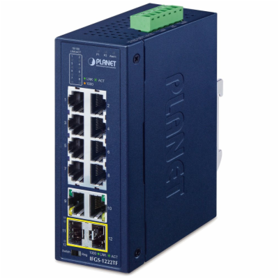 Planet IFGS-1222TF průmyslový L2 switch, 8x 10/100TX, 2x ...