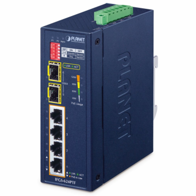 Planet IFGS-624PTF průmyslový L2 switch, 4x 10/100, 2x 1G...