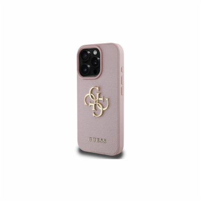 Guess PU 4G Metal Logo Zadní Kryt pro iPhone 15 Pro Růžov...