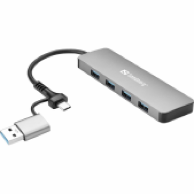 Sandberg USB-C/A na 4× USB 3.0 Hub, hliníkový rozbočovač ...